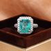 Silver Plated Emerald-Cut Cubic Zirconia Halo Ring, Luxury Statement Cocktail Ring For Women, Engagement & Special Occasion Gift_voghion.com