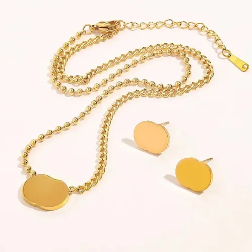 Mode Marke Halskette Gold Farbe Edelstahl Dual G frauen Halsketten & Ohrringe Designer Ohrstecker C037X_voghion.com