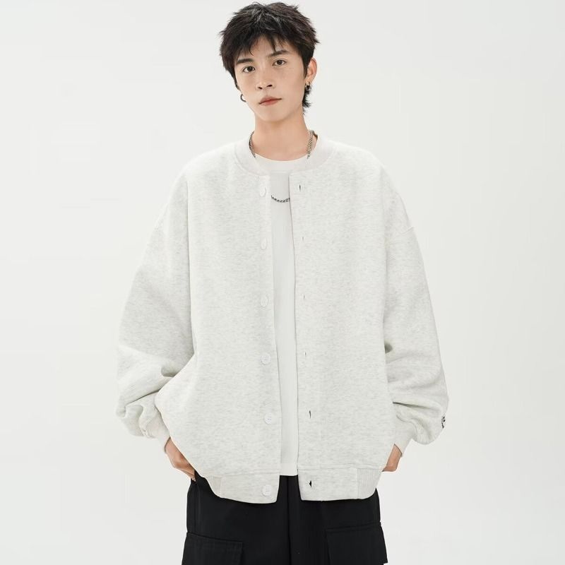 Spring Retro Simple Solid Color Cardigan Sweatshirt Men's Trendy Brand College Style Casual Versatile Jacket_voghion.com
