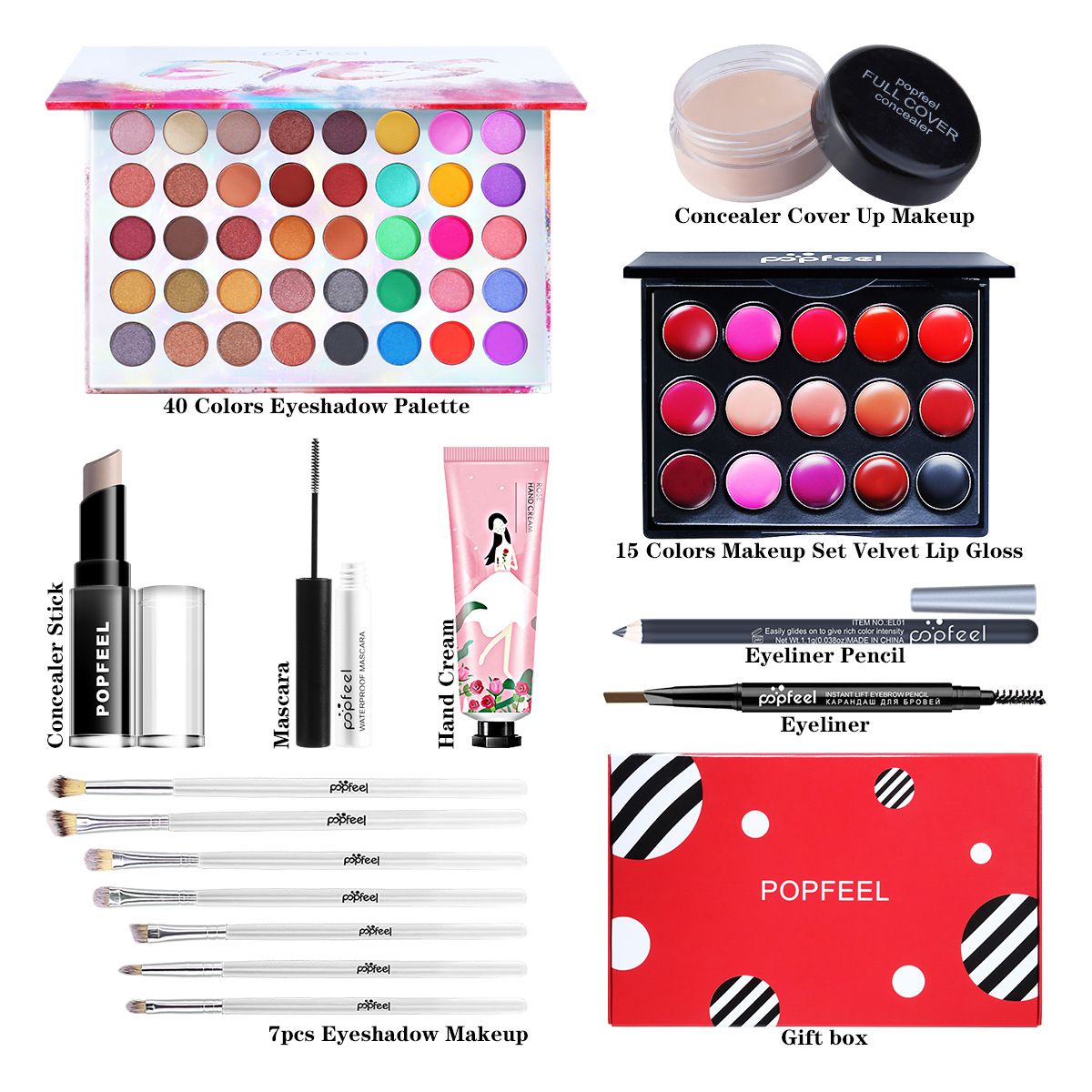 Make-up-Sets POPFEEL Lidschatten Lipgloss Foundation Lippenstift Concealer Anfänger Studio Make-up Kombinationsset_voghion.com