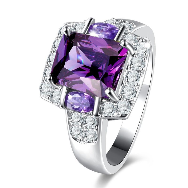 Silverpläterad gnistrande smaragdslipad ametist med kubisk zirkoniafyllning, förlovningsring, elegant ring för kvinnor, för mamma, brudälskare_voghion.com