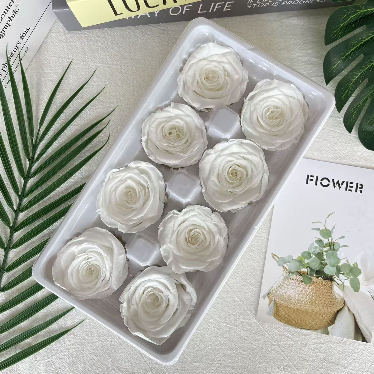 Kit de rosas preservadas de 4-5 cm de grau B - Caixa de presente faça você mesmo com 8 flores reais | Arranjo floral de urso de rosas | Presente de Natal e Dia dos Namorados_voghion.com