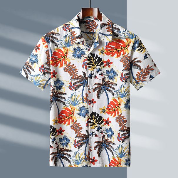 Camicia da spiaggia a maniche corte con fiori, taglie forti, da uomo, in cotone, ampia e alla moda, con stampa floreale._voghion.com
