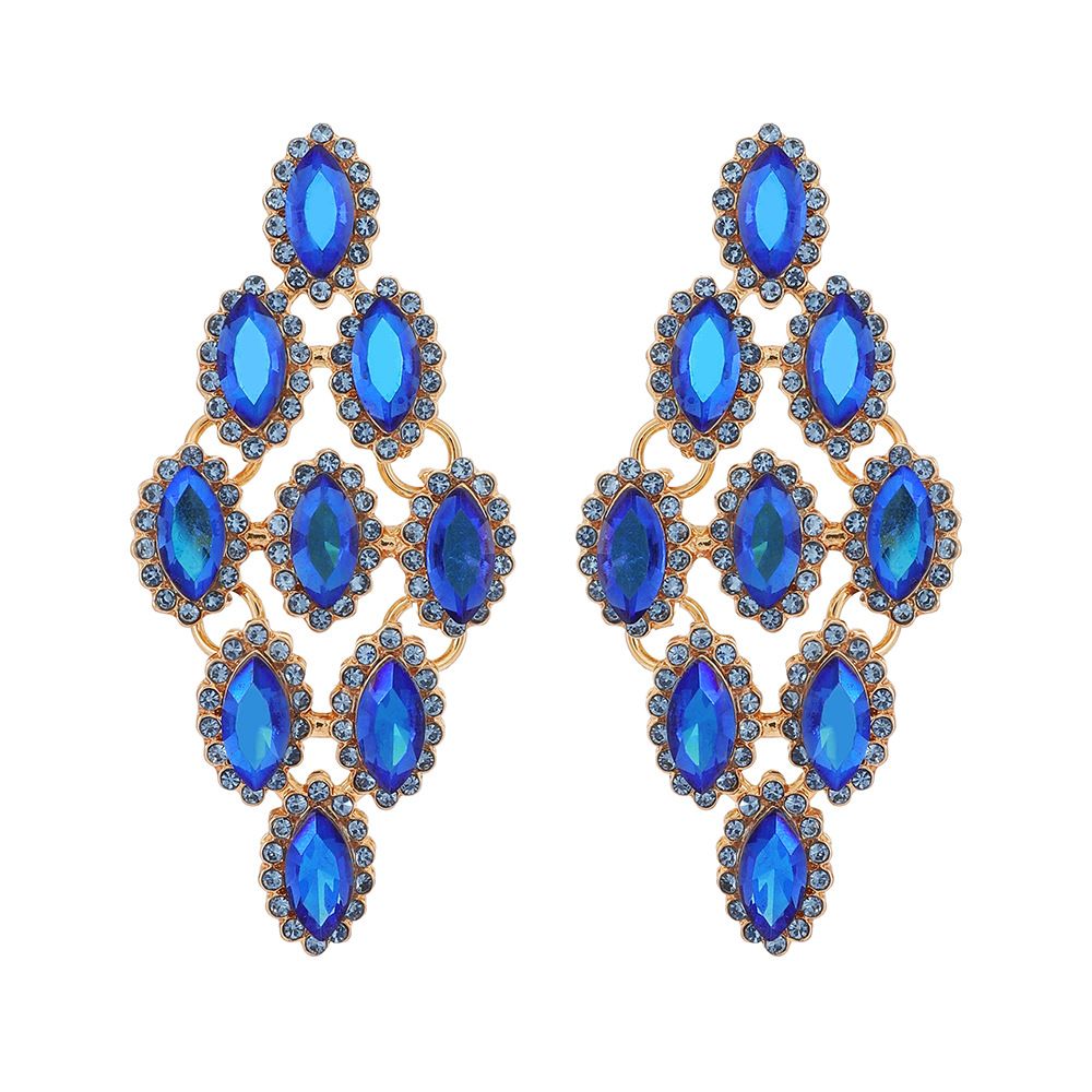 Fashionable And Simple Design Alloy Water Geometric Earrings For Women Exaggerated Shiny Large Earrings-blue Geometric Alloy Earrings With Rhinestones_voghion.com