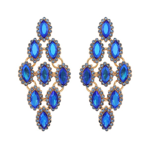 Fashionable And Simple Design Alloy Water Geometric Earrings For Women Exaggerated Shiny Large Earrings-blue Geometric Alloy Earrings With Rhinestones_voghion.com