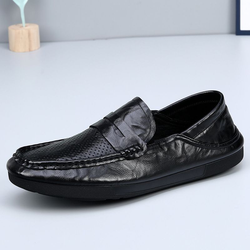 Geschikt voor alle seizoenen 2025 Lente Slip-On Echt Hol Ademend Casual Loafers Koreaanse Stijl Veelzijdige Lage Heren Leren Schoenen_voghion.com