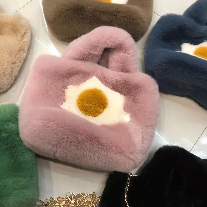 2025 New Women's Special, Large Capacity, Fashionable And Versatile. Plush Wallet, Niche Rabbit Fur Handbag Casual Daily_voghion.com