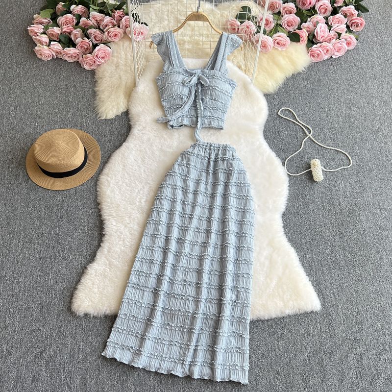 Damenbekleidung Sommer Strappy Camisole Tube Top Weste für Frauen Hohe Taille Slimming Maxi Rock_voghion.com