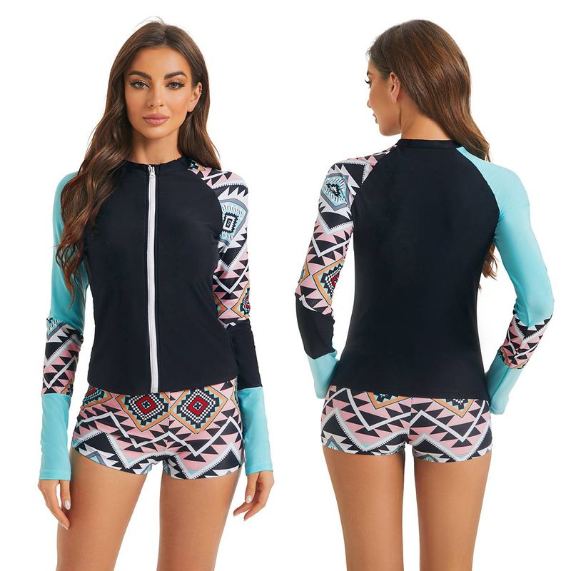 European and American sports split swimsuit conservative racing sun protection surfing suit diving running swimsuit for women_voghion.com