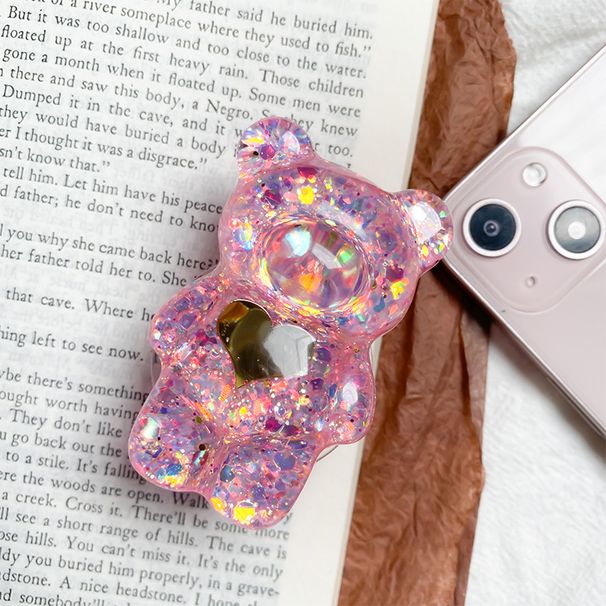Créatif 3D goutte à goutte gomme ours Support de téléphone amour paillettes Portable mignon dessin animé Support de bureau tablette autocollant arrière_voghion.com