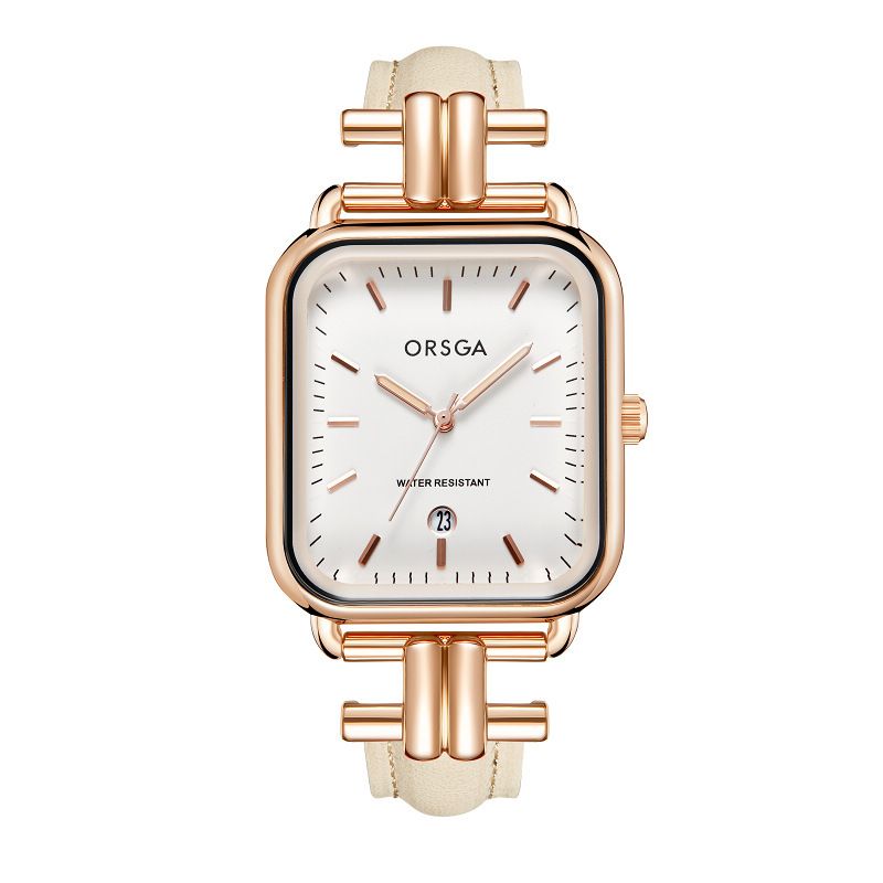 Orologio neutro per coppie di moda ORSGA con fibbia a I e calendario quadrato, produttore di orologi al quarzo transfrontalieri in diretta streaming_voghion.com