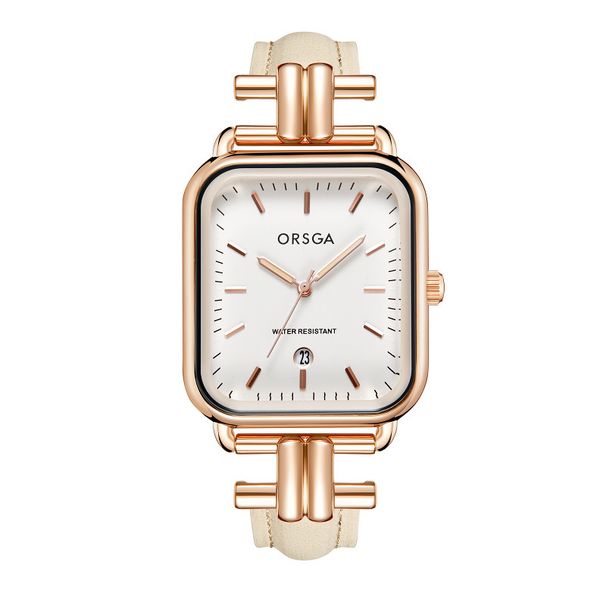 Orologio neutro per coppie di moda ORSGA con fibbia a I e calendario quadrato, produttore di orologi al quarzo transfrontalieri in diretta streaming_voghion.com
