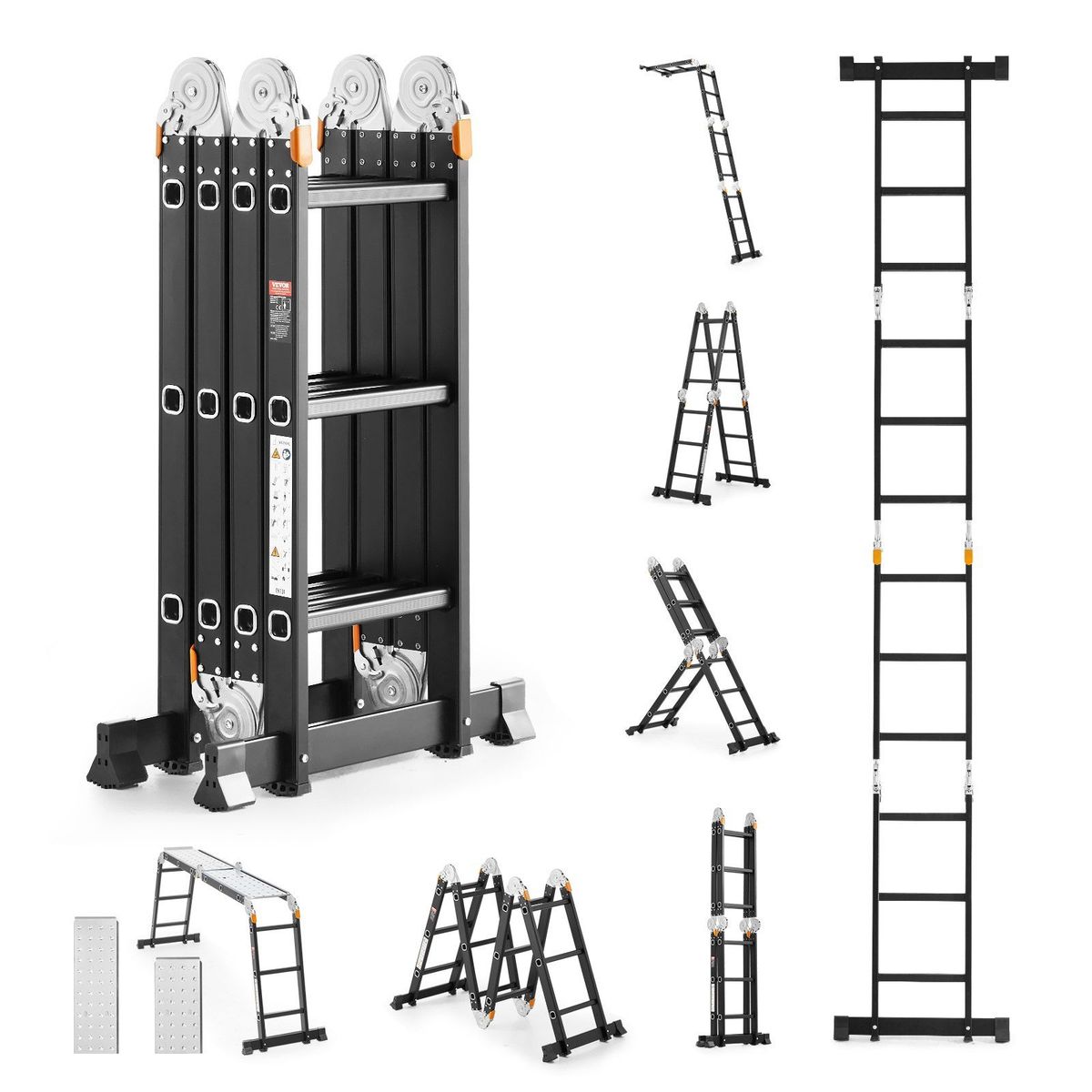 Multi-Purpose Folding Ladder 7-in-1 3 Step 12ft With Scaffolding Plank_voghion.com