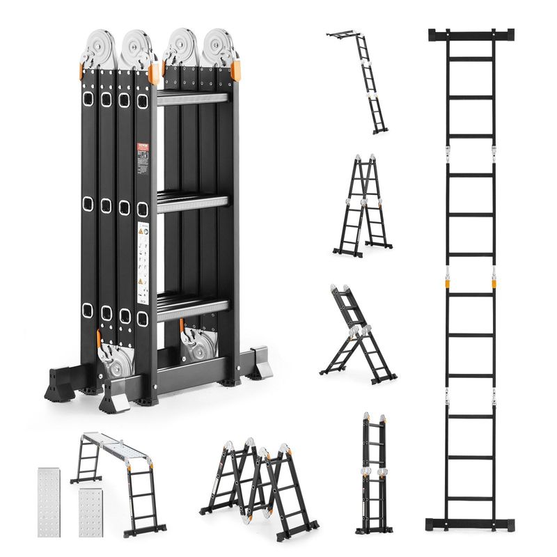 Multi-Purpose Folding Ladder 7-in-1 3 Step 12ft With Scaffolding Plank_voghion.com