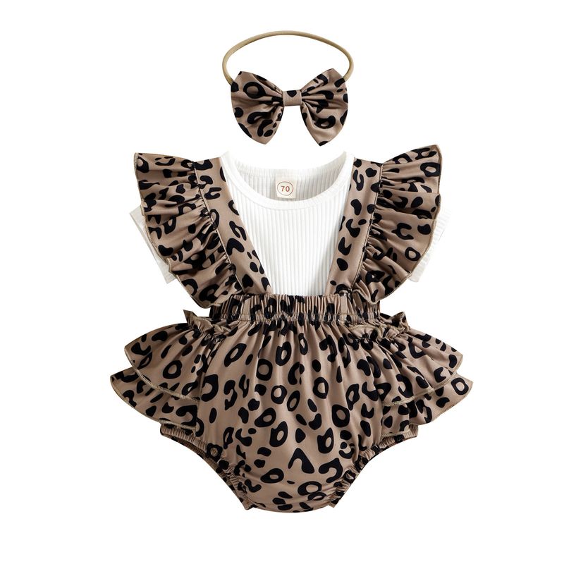 Teng Xin Children's Clothing Summer Infant Toddler Pit Stripe Short sleeved Leopard Pattern Ruffle Edge Triangle_voghion.com