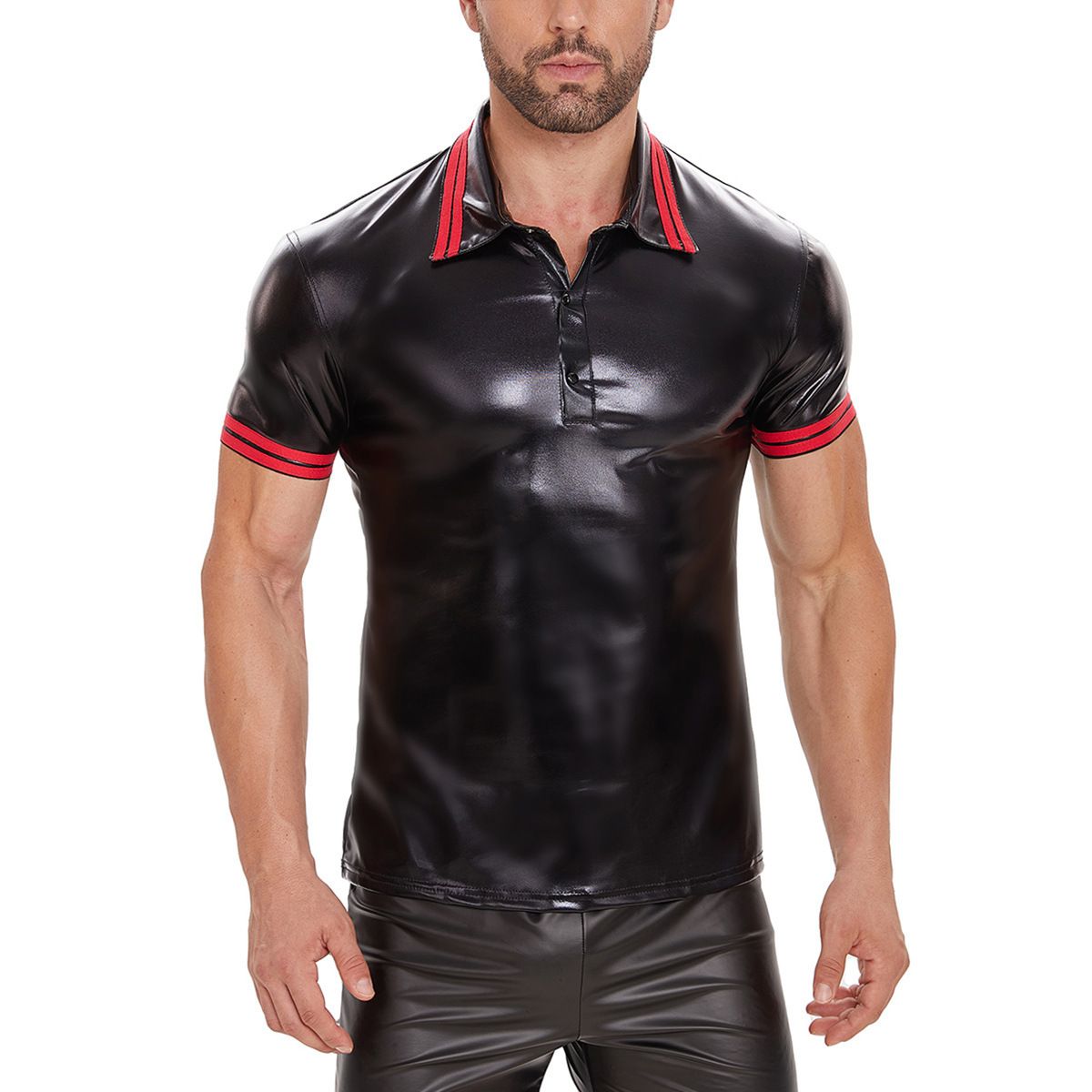 Herrenbekleidung Lederhemd Kurzarm Revers T-Shirt Top Herren sexy weiche matte Lederweste helles Leder Kurzarm_voghion.com