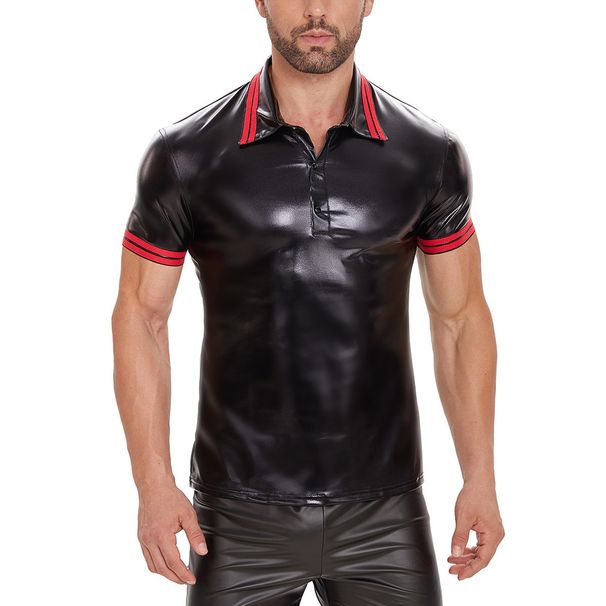 Herrenbekleidung Lederhemd Kurzarm Revers T-Shirt Top Herren sexy weiche matte Lederweste helles Leder Kurzarm_voghion.com