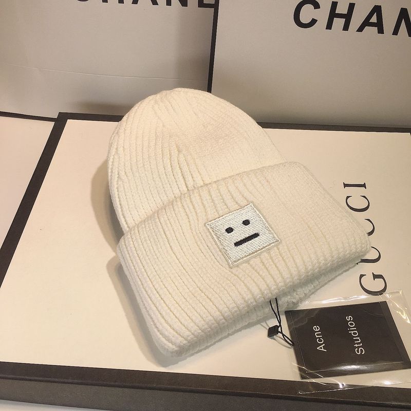 Chapéu de rosto sorridente quadrado clássico coreano para homens e mulheres no outono e inverno estilo casal chapéu frio coreano versátil chapéu de lã de malha_voghion.com