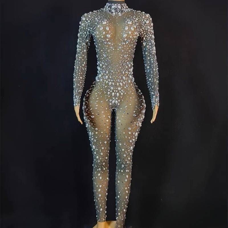 Sieviešu apģērbs Novance Rhinestone Pearl Performance Event apģērbs Jumpsuit Jauns Jumpsuit Sieviešu klubs Ballītes bārs_voghion.com