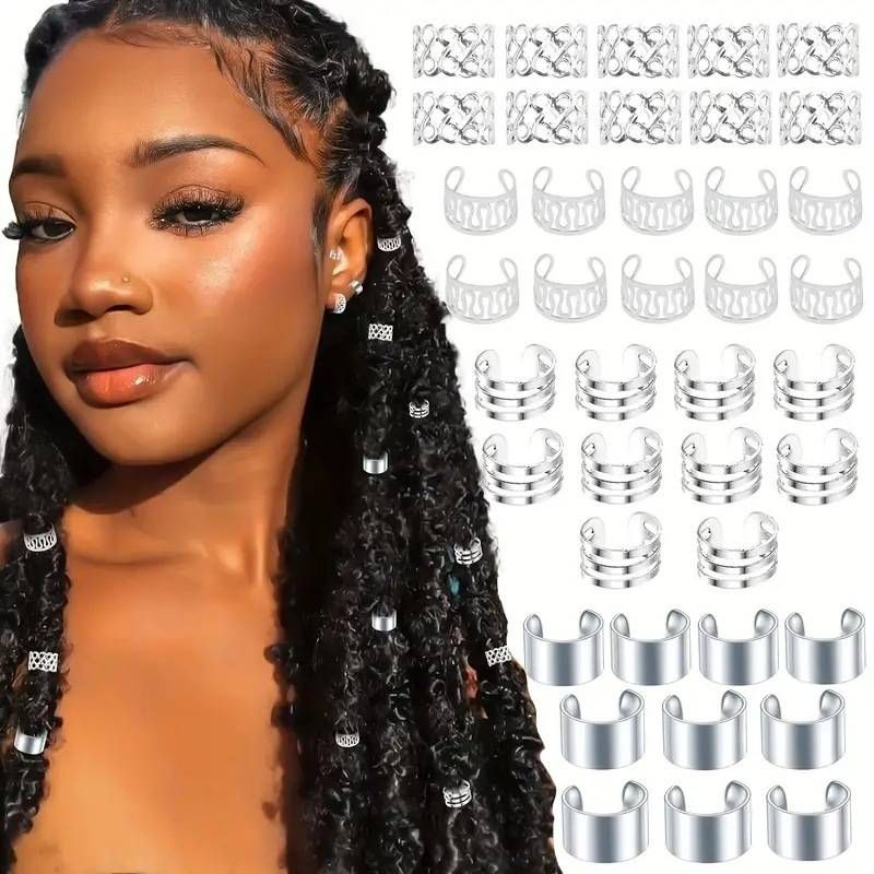 Hair Clips&Pins 40PCS Wig Dreadlocks Hair Extension Ring Set Gold And Silver Hollow Hair Extension Ring Hair Accessories Ear Clip Jewelry Accessories_voghion.com