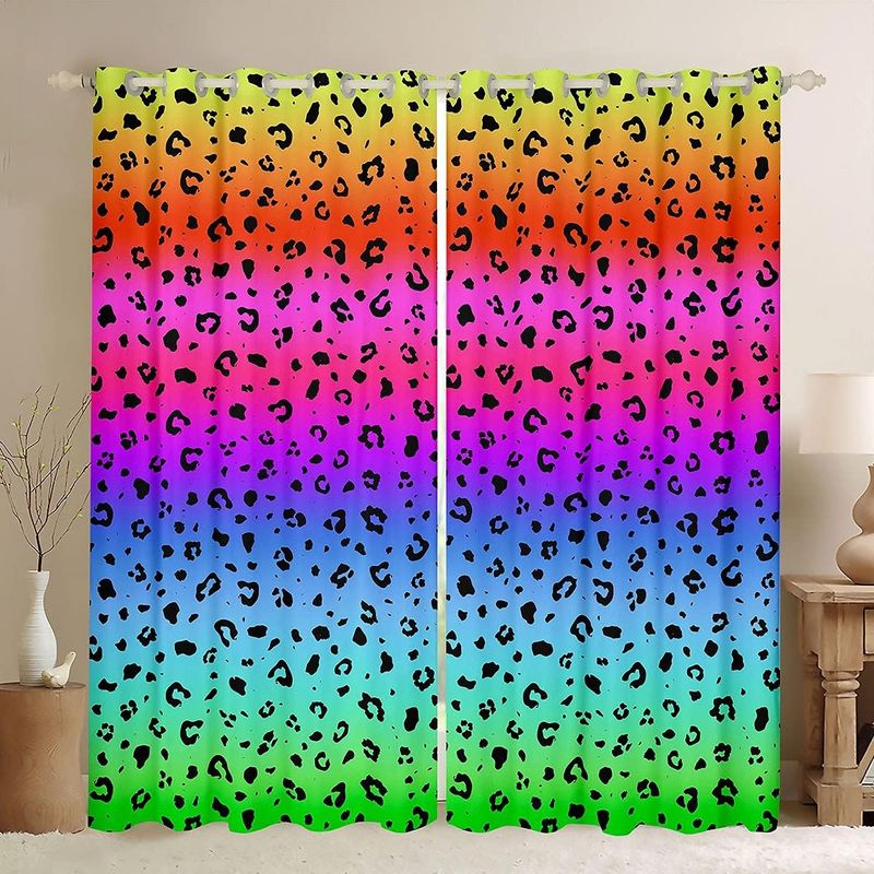 Leopard Curtains Colorful Cheetah Panther Window Curtains For Bedroom Living Room Window Drapes Kids Boys Girls Gradient Multicolor Window Treatments_voghion.com