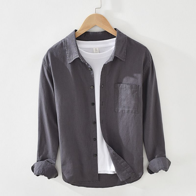 1926 Spring New Cotton and Linen Long Sleeve Shirt Men's Youth Linen Loose Casual Shirt Men's One Piece Hair Drop_voghion.com