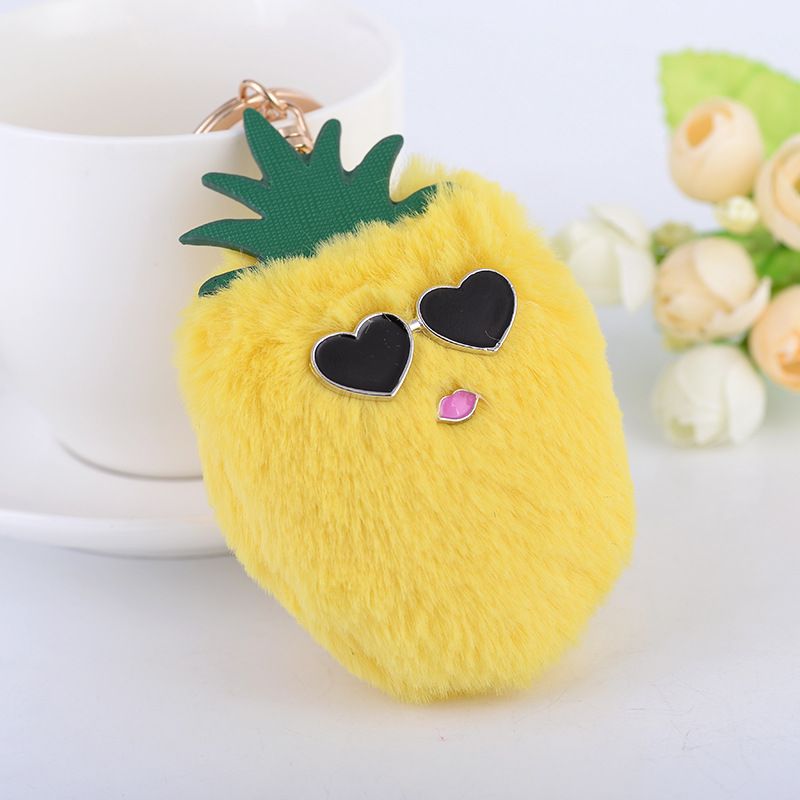 Portachiavi per auto, ciondolo per borsa, piccolo regalo, ornamento da appendere, versione coreana, occhiali creativi a forma di ananas e pompon_voghion.com