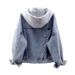 Abbigliamento donna Giacca in denim e velluto con cappuccio, calda giacca in pelle di agnello, spesso cappotto corto in cotone_voghion.com