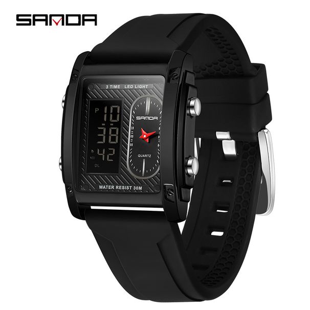 Stilvolle digitale Analoguhr für Herren mit Silikonarmband, wasserdicht, Multifunktion (Stoppuhr, Alarm, Hintergrundbeleuchtung), sportliches und lässiges Design_voghion.com