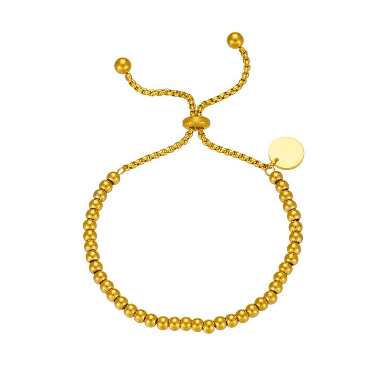 Nuovo braccialetto regolabile personalizzato con perline rotonde, semplice e alla moda, in acciaio inossidabile con etichetta vuota appesa._voghion.com