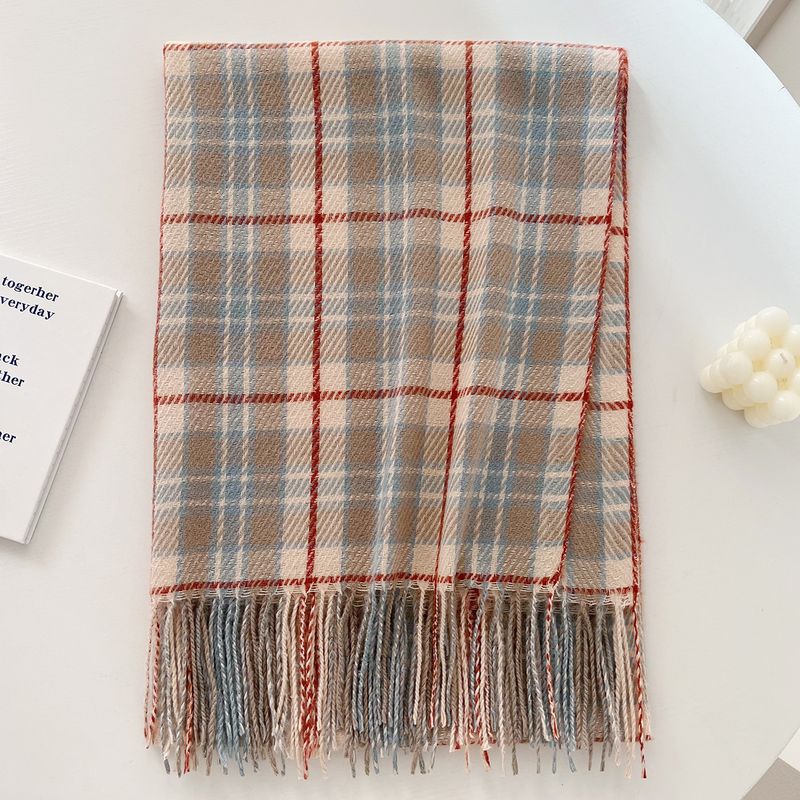 Atmosfera artistica con frange a quadri per le donne nell'inverno 2024, temperamento scialle di alta qualità e versatile, sciarpa calda_voghion.com