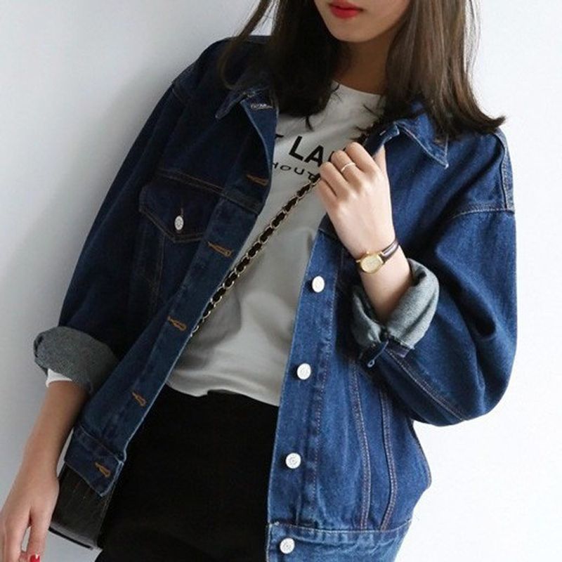 2024 Frühling und Herbst Koreanische Version Harajuku für Frauen, lockerer kurzer Stil im BF-Stil, Abnehmen für Paare, Studenten-Denim_voghion.com