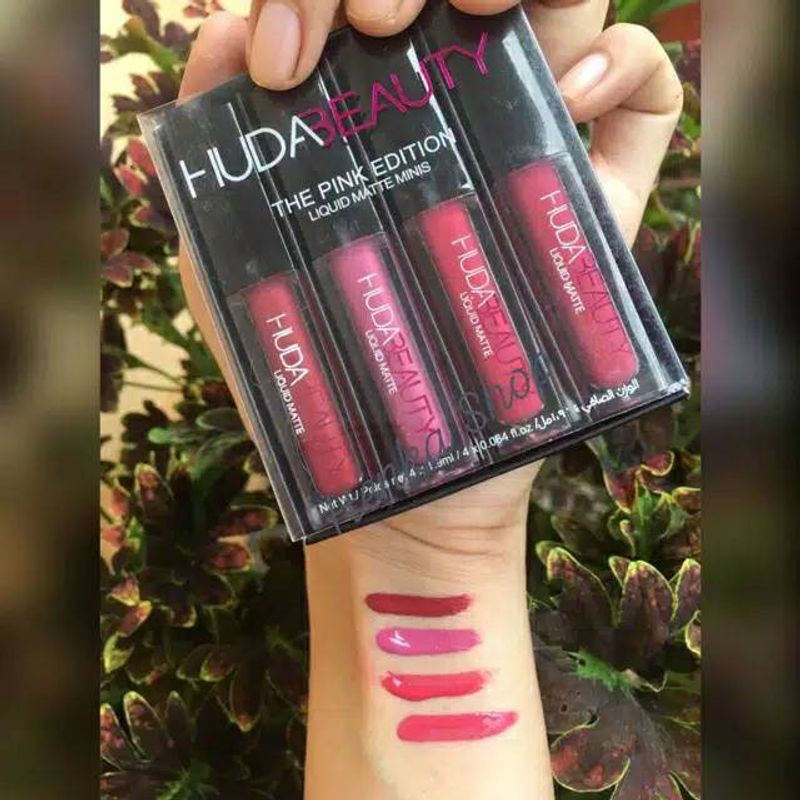 SPECIAL PROMOTION HUDA_BEAUT'Y 4IN1 THE PINK EDITION MINI LIQUID LIP MATTE HIGH QUALITY WITH LONG LASTING_voghion.com