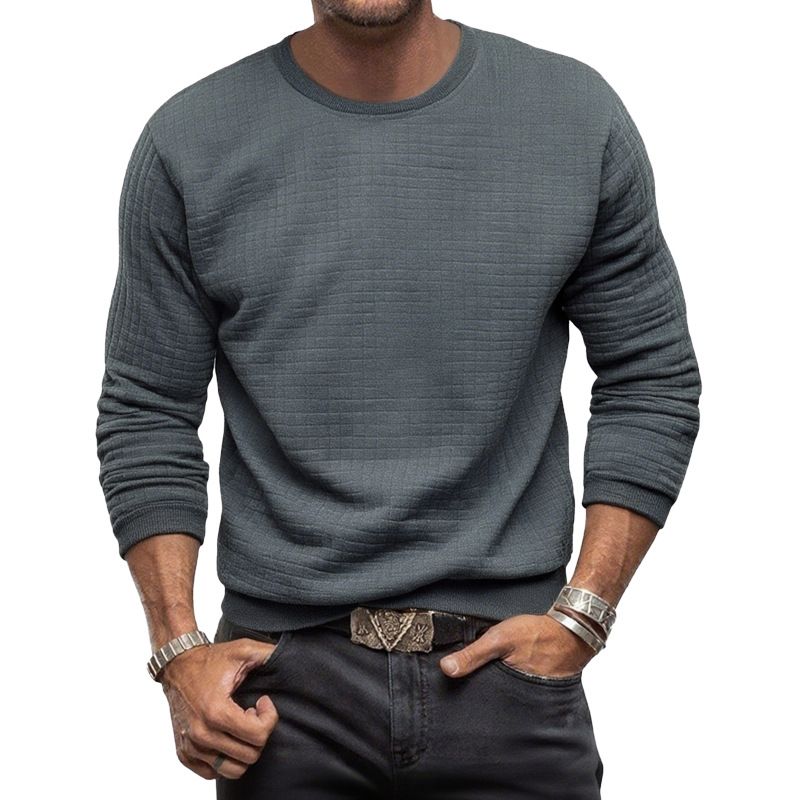 Herrenbekleidung Herbst und Winter Slim Herren Casual Bottoming Shirt Waffel Rundhals Langarm T-Shirt_voghion.com