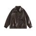 American Street Maillard Wear Leather Jacket Women's Retro High End Loose Couple Lapel PU Leather Jacket_voghion.com