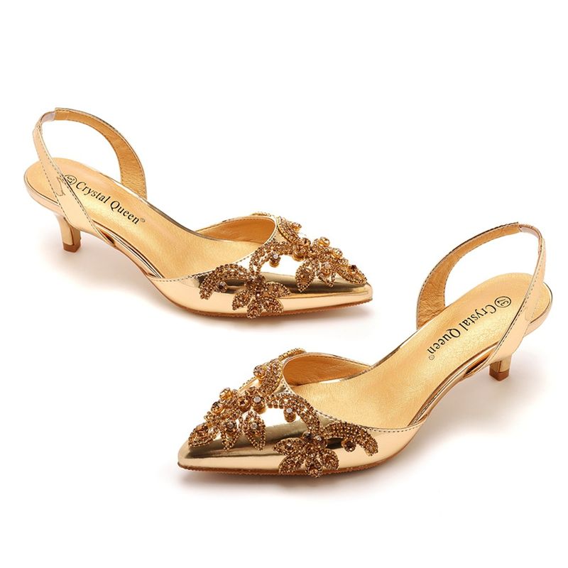 Sandale stiletto cu vârful ascuțit, mărimi mari, cu toc înalt și strasuri, pentru femei, pantofi de mireasă aurii_voghion.com
