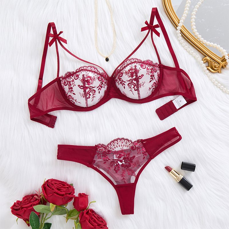 Women's Intimates Sexy Bra Thin Floral Embroidery Lace Edge Passion Temptation Pure Desire Style Fun Set_voghion.com
