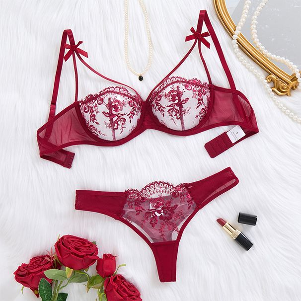 Women's Intimates Sexy Bra Thin Floral Embroidery Lace Edge Passion Temptation Pure Desire Style Fun Set_voghion.com