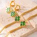 Four Leaf Flower Love Glass Stone Set Stainless Steel Earrings Necklace Bracelet Three Piece Set_voghion.com