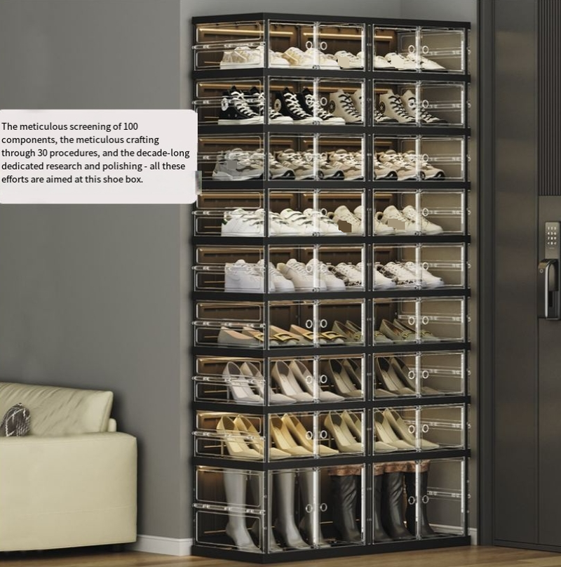 ​Foldable Shoe Organizer No Assembly Required Pull To Open Multi-Layer Large Capacity Shoe Storage Box Plastic Transparent Design_voghion.com