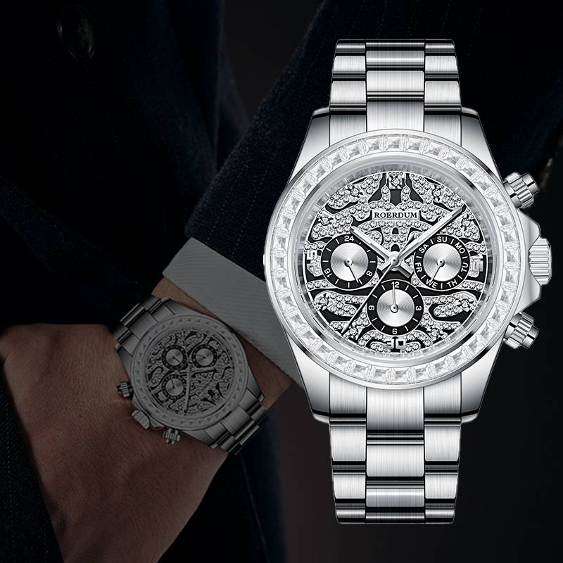 ROERDUM Silver Tiger Daytona Series - Alloy Bracelet, Silver Dial, Stylish Men's Mechanical Watch_voghion.com