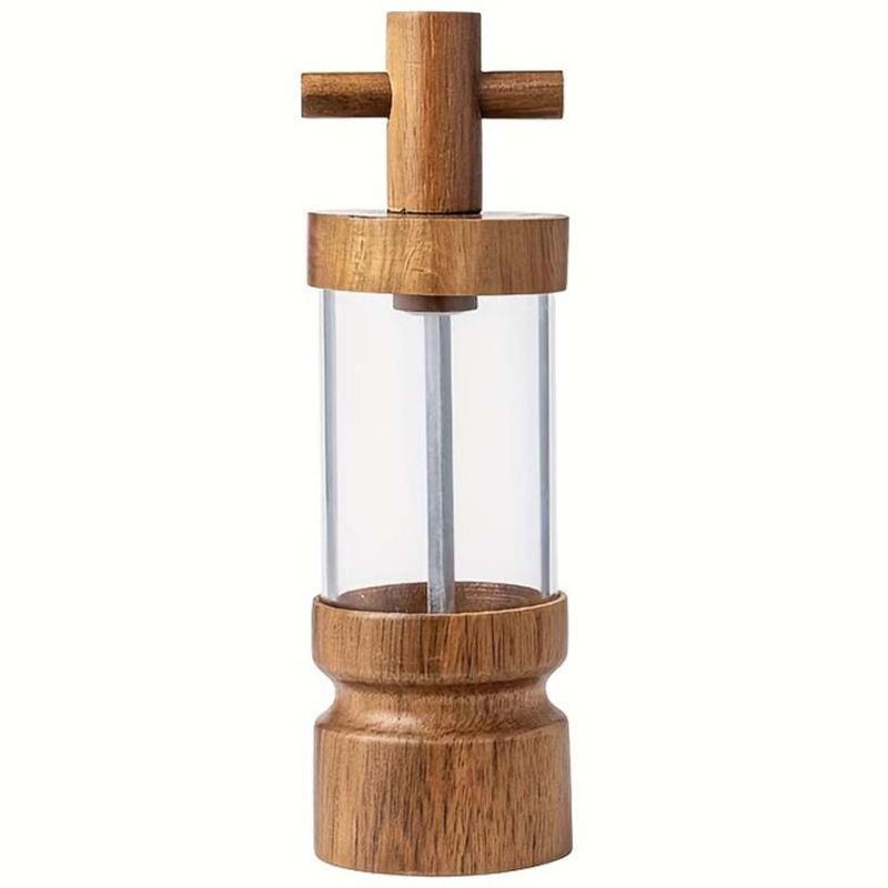 7 Inch Handle Manual Black Pepper Wood Grinder_voghion.com