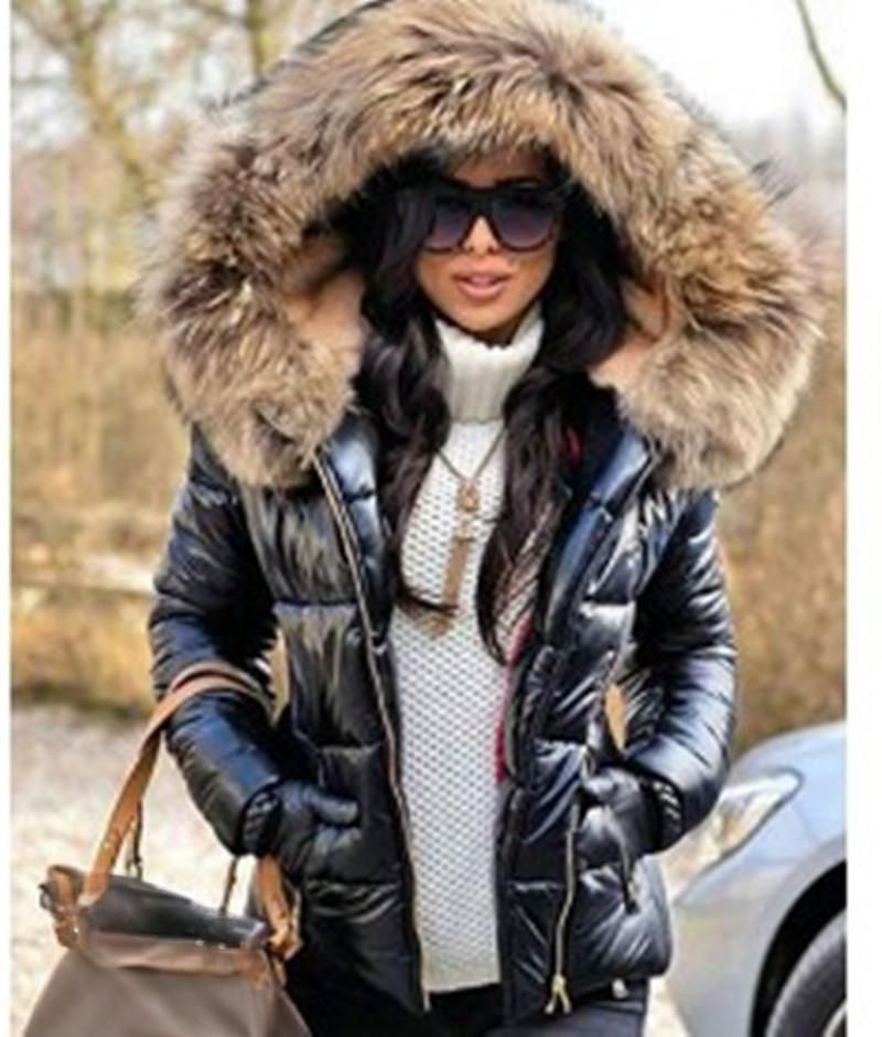 Damen-Winterjacke mit Kapuze und Kunstpelzbesatz, übergroße Passform, leichter, warmer Mantel für Freizeit und Pendeln_voghion.com