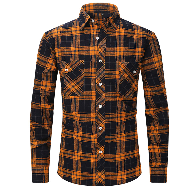 Man's clothing Men's woolen plaid shirt Large size slim fashion long-sleeved shirt for men_voghion.com