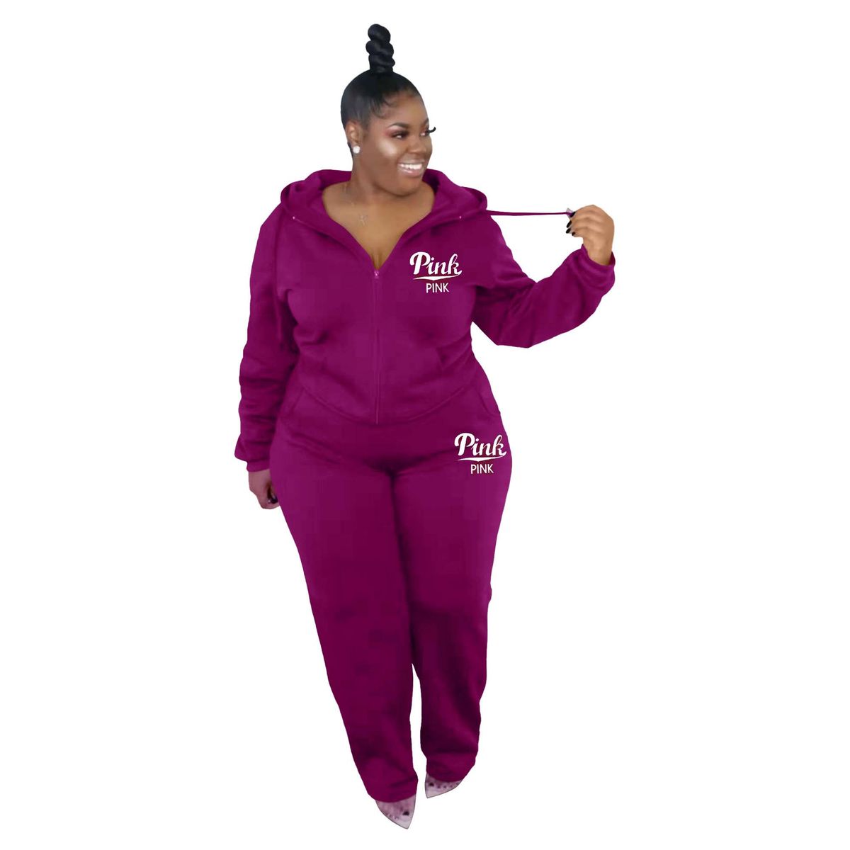 Fraen d'Kleeder loose geleeëntleche staark Faarf Hooded Long Sleeve grouss Gréisst Hoodie Set_voghion.com