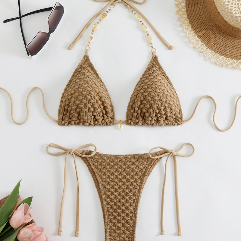 Women's Clothing solid color new split swimsuit bikini high end backless deep V pure desire style strap design three point style_voghion.com