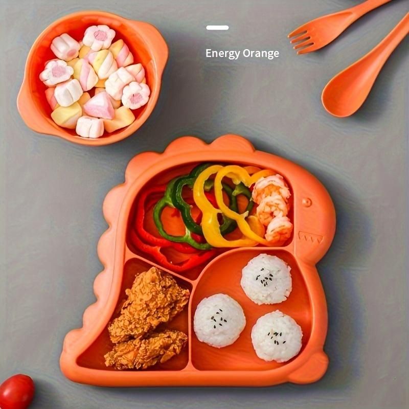 Dinosaur Shaped PP Material Divided Dinner Plates For Kids - BPA Free Sectioned Serving Dish For Easy Mealtime Portion Control Children's Plate_voghion.com