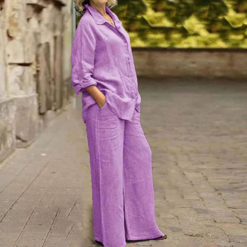 [Cotton Linen] 12-color Hot-selling New Women's Shirt Suits Casual Urban Suits_voghion.com