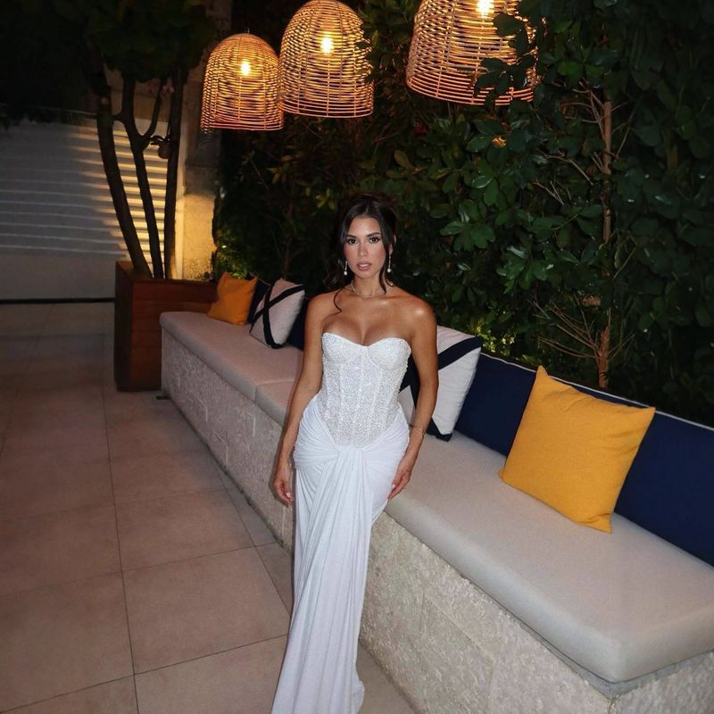 ​​"Statement Strapless Gown – Intricate Lace & Draped Corset For Spring Soirées"​​_voghion.com