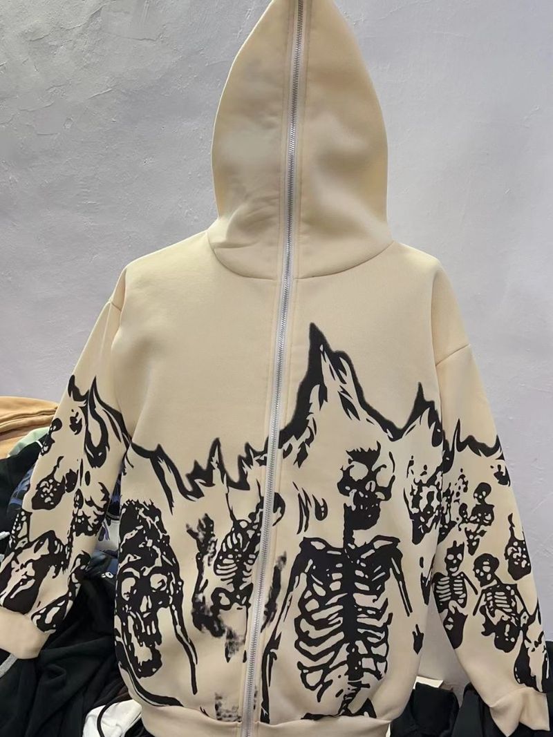 Felpa con cappuccio Y2K, cerniera gotica, giacca con teschio, cardigan con cappuccio, felpa integrale_voghion.com